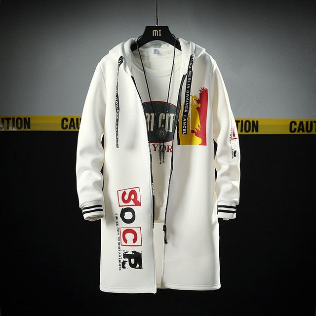 The North Fashion Long Coat Autumn Zipper Windproof Slim Windbreaker Mens Large Size Hip Hop Jackets Clothes Face