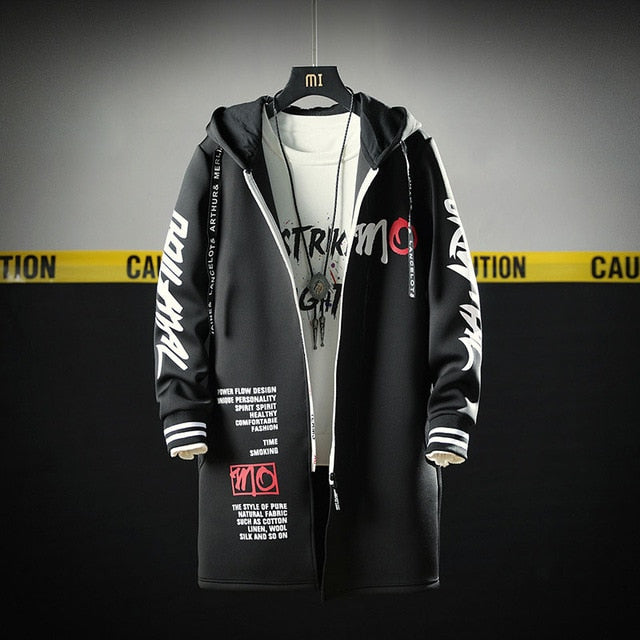 The North Fashion Long Coat Autumn Zipper Windproof Slim Windbreaker Mens Large Size Hip Hop Jackets Clothes Face