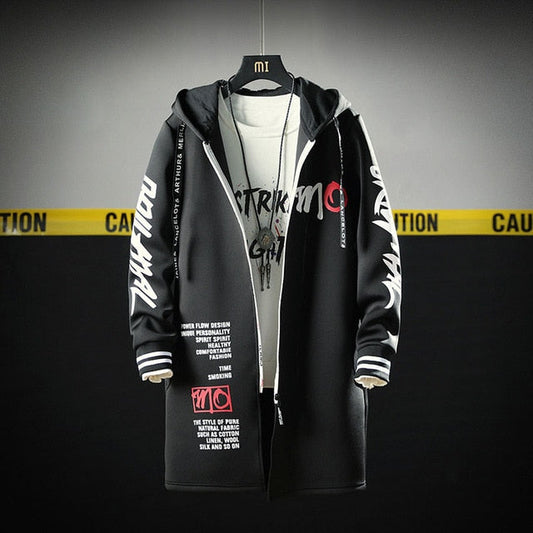 The North Fashion Long Coat Autumn Zipper Windproof Slim Windbreaker Mens Large Size Hip Hop Jackets Clothes Face