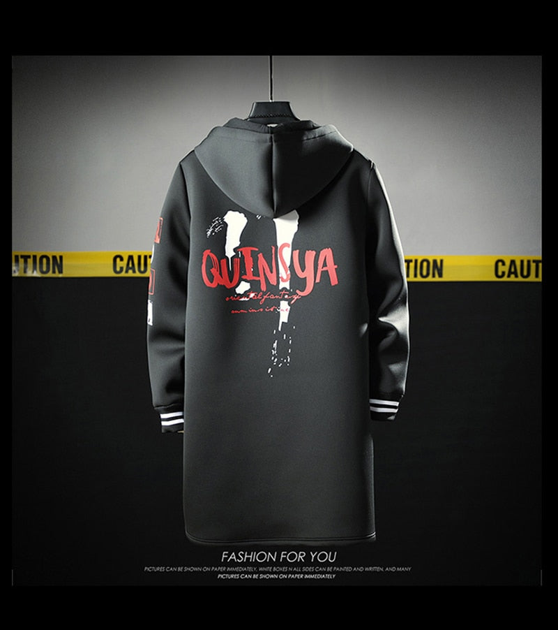 The North Fashion Long Coat Autumn Zipper Windproof Slim Windbreaker Mens Large Size Hip Hop Jackets Clothes Face