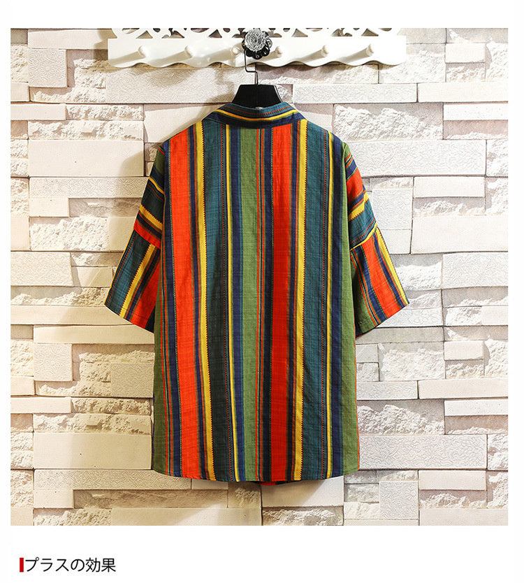 Stripe Bohemian Hawaiian Shirt Men 5XL Japanese Cotton Short Sleeve Beach Casual Shirts Summer Fashion Hip Hop Blouses Male 2020