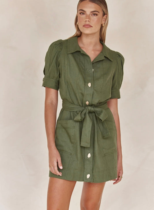 Shirt Style Linen Dress with Tie-Ups